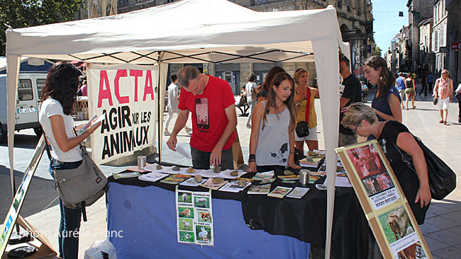 lLes bénévoles de l'association ACTA informent les passants sur les différents modes d'alimentation. lLes bénévoles de l'association ACTA informent les passants sur les différents modes d'alimentation.