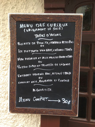 Carte de La Table d'Aranda à Biarritz