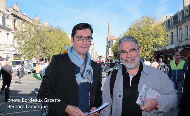 Olivier Dartigolles en compagnie de Vincent Maurin, tête de liste FRont de Gauche en Gironde
