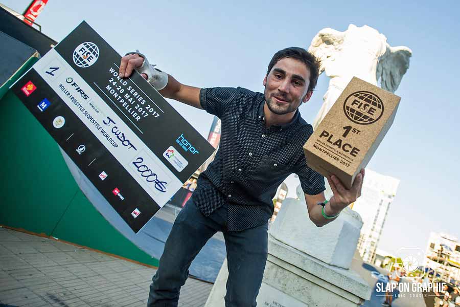 Julien Cudot gagnant de l'épreuve Slopestyle roller, freestyle roller, spine ramp roller